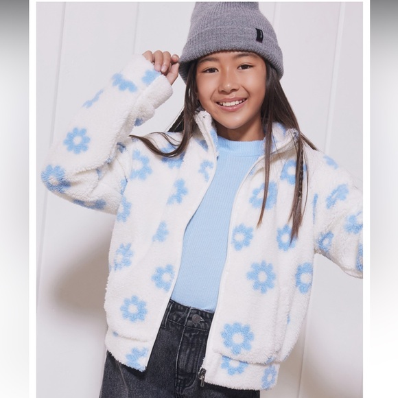 RSQ Girls Floral Print Sherpa Jacket size M - Picture 2 of 8